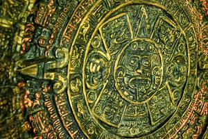 A Mayan calendar carved in stone.