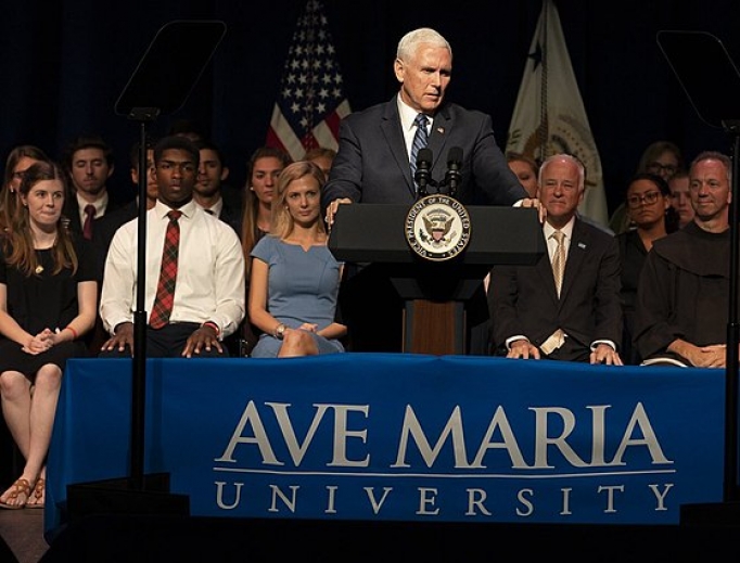 Vice President Mike Pence delivering a speech to Ave Maria University students, March 28, 2019.