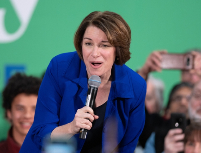 Senator Amy Klobuchar speaking in Nashua, New Hampshire on February 9, 2020. 