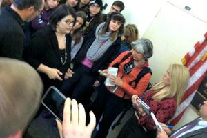 Pro-lifers, led by Kristan Mercer Hawkins, president of Students for Life of America, protest outside the office of Rep. Renee Ellmers, R-N.C., for her actions that led to the pulling of the Pain-Capable Unborn Child Protection Act last month. 