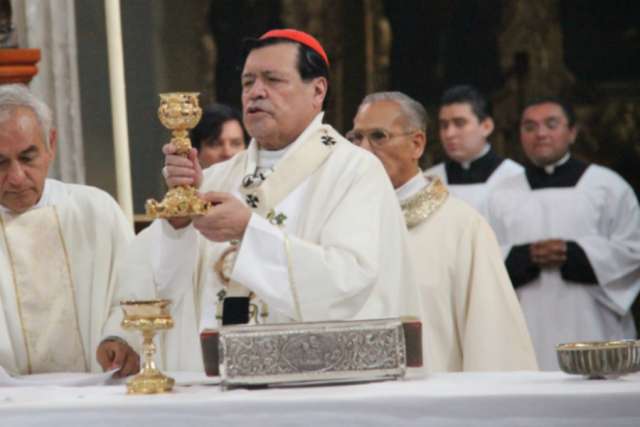 Cardinal Norberto Rivera of Mexico says Mass May 26, 2013, at the Mexico City Metropolitan Cathedral. 