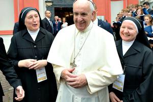 Pope Francis visits the convent of the Sisters of the Presentation in Krakow, Poland, on July 28.