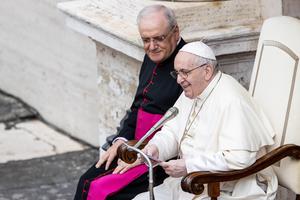 Pope Francis holds his first general audience with members of the public since the coronavirus outbreak, in the San Damaso courtyard at the Vatican, Sept. 2, 2020.