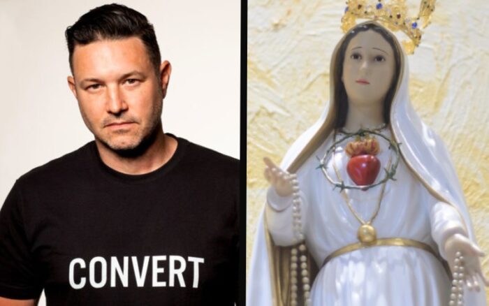 Former Protestant Pastor Keith Naster and a statue of Our Lady