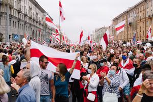 Peaceful protests in Minsk, Belarus on August 23, 2020.