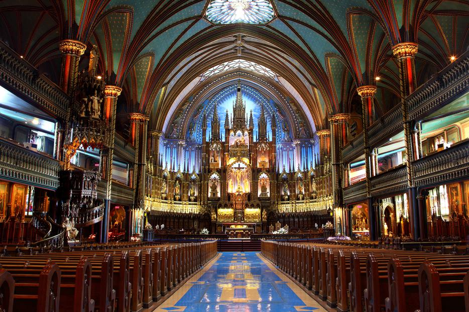 Interior shot of Notre-Dame Basilica in Montreal, Quebec, Canada.