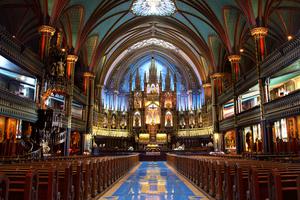 Interior shot of Notre-Dame Basilica in Montreal, Quebec, Canada.