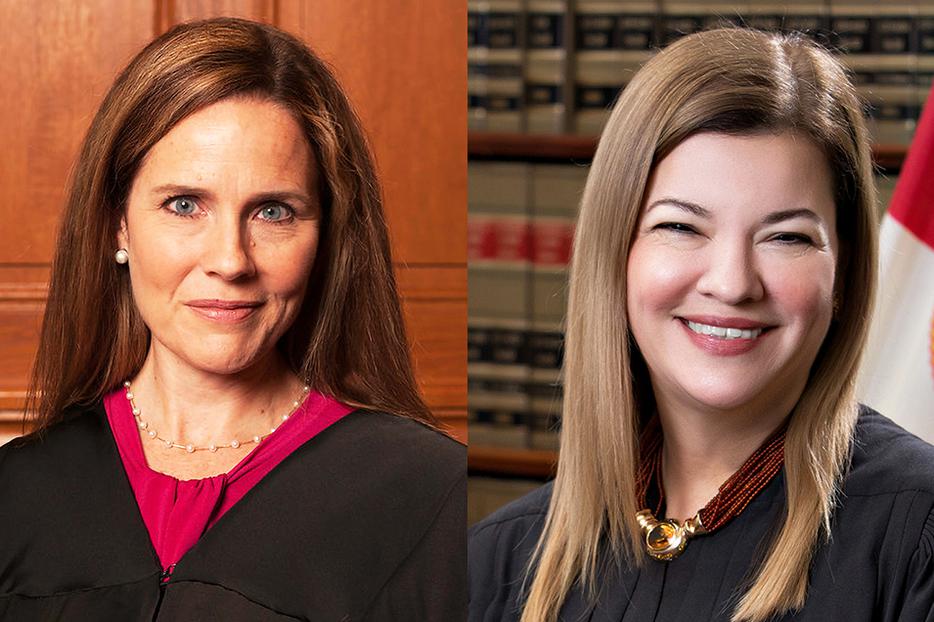 Seventh Circuit Judge Amy Coney Barrett (L) and 11th Circuit Judge Barbara Lagoa (R)