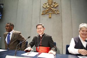 Cardinal Luis Tagle at a press conference on Share the Journey, a Caritas International initiative to promote migrant and refugee relationships in communities, at the Holy See Press Office on September 27, 2017.