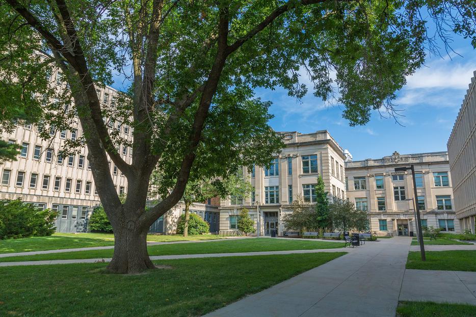 The free speech of religious student groups at the University of Iowa, whose grassy courtyard between the Sciences Library and Biology Building on Iowa Avenue in Iowa City, Iowa, is shown, has been curtailed. New Department of Education rules want to make sure that does not happen on public or private campuses.