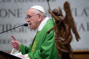 Pope Francis preaches at a Mass for the Vatican Gendarmerie Sept. 26, 2020.