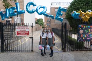Students attend first day of in-person learning at Catholic schools in the Archdiocese of New York at Immaculate Conception Catholic Academy on September 9, 2020.