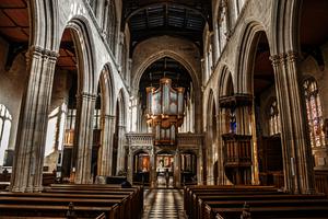 Interior shot of University Church of St Mary the Virgin on the campus of Oxford University.