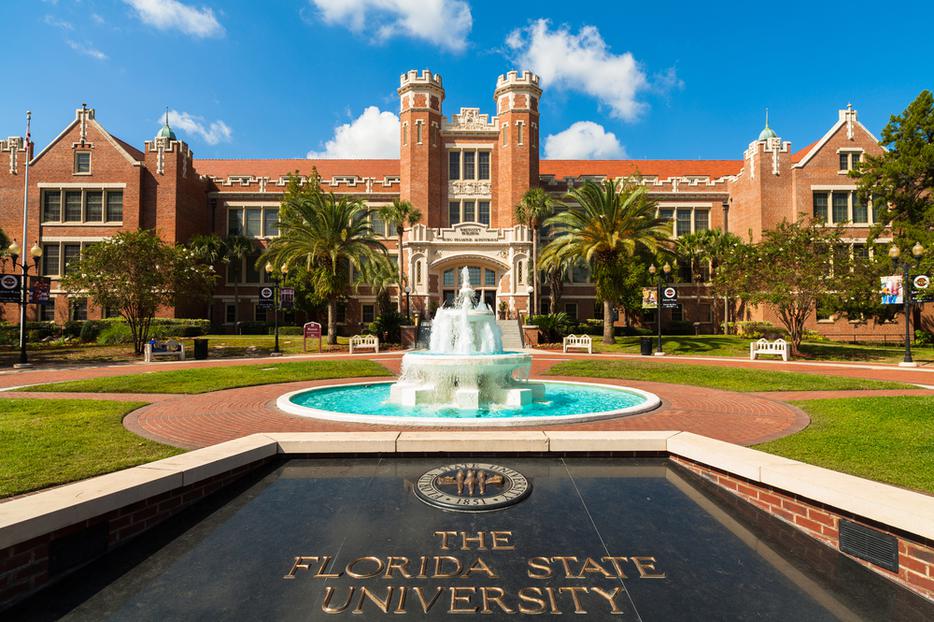 The red brick administration building at the entrance of the Florida State University.