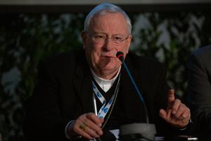 Cardinal Gualtiero Bassetti, president of the Italian Episcopal Conference, speaks during a press conference on the meeting with Mediterranean Bishops in Bari, Italy entitled "Mediterranean frontier of peace" on Jan. 22, 2020.