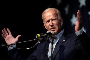 Former Vice President of the United States Joe Biden speaking with attendees at the 2019 Iowa Democratic Wing Ding at Surf Ballroom in Clear Lake, Iowa