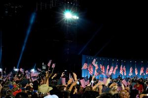 A crowd awaits the outcome of the presidential election.