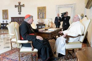 Pope Francis received Cardinal George Pell, former prefect of the Secretariat for the Economy, in a private audience at the Vatican, Oct. 12, 2020.