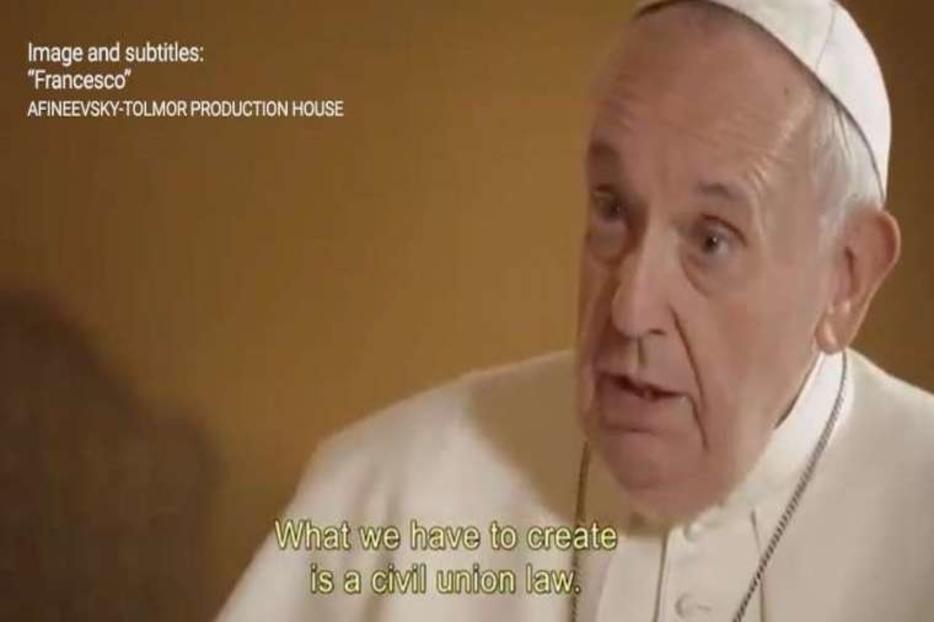 Pope Francis appearing in the documentary "Francesco" with original subtitles.