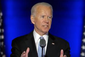Presumptive President-elect Joe Biden delivers his speech on Nov. 7, 2020.