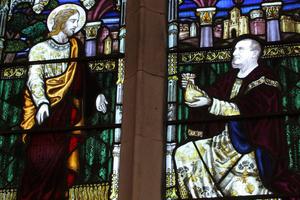 “Matthew 25” in stained-glass window