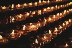 Candles are lit in Cologne Cathedral in Germany.