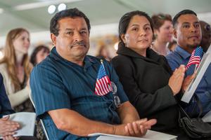 Forty-eight immigrants from twenty countries took part in a naturalization ceremony May 5, 2016 at Tom McCall Waterfront Park in Portland, Oregon.