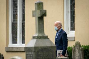 Democratic presidential nominee Joe Biden leaves St. Joseph on the Brandywine Roman Catholic Church after Sunday mass on November 01, 2020 in Wilmington, Delaware.