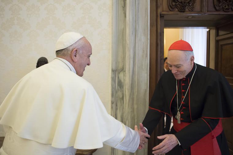 Pope Francis and Cardinal Carlos Aguiar, Archbishop of Mexico, in Vatican City on March 5, 2018.