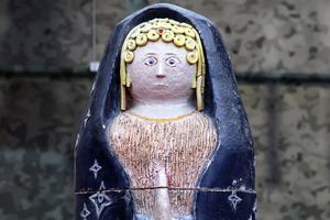The statue of the Blessed Virgin Mary adorns the 2020 Nativity scene in St. Peter’s Square