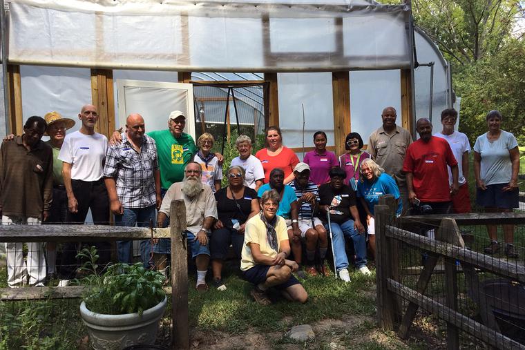 Sister Leslie Porreca [front center, wearing a yellow shirt] and friends