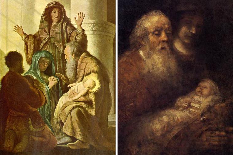 Rembrandt’s “Presentation” of 1627 (left) and 1669 (right)