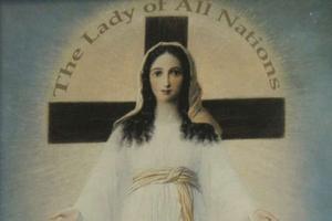 A detail from a painting depicting the Lady of All Nations.