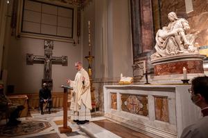 Archbishop Georg Ganswein celebrates Mass at the Chapel of the Pieta in St. Peter's Basilica on Jan. 4, 2021.