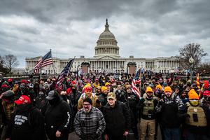 Trump supporters gather in front of the U.S. Capitol Building on January 6, 2021 in Washington, DC. where a pro-Trump mob stormed the Capitol, breaking windows and clashing with police officers. At least, one person died in the clash.