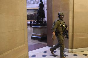 A Capitol Police SWAT team member patrols the U.S. Capitol in Washington, D.C., on Wednesday.