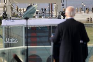 U.S. President Joe Biden delivers his inaugural speech after being sworn in on the West Front of the U.S. Capitol on Jan. 20 in Washington.
