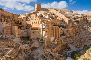 Holy Lavra of Saint Sabbas the Sanctified monastery on the wall of Kidron valley in Judean desert.