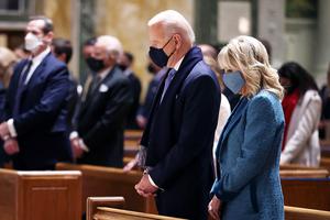 President Joe Biden and Dr. Jill Biden attend Mass at St. Matthew’s Cathedral in Washington, D.C., before the presidential inauguration on Jan. 20.