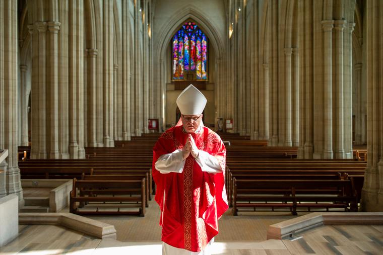 Archbishop John Wilson of Southwark delivers the Solemn Liturgy of the Passion on Good Friday, to an empty St Georges Cathedral on April 10, 2020 in London, England during the first wave of the pandemic lockdown.