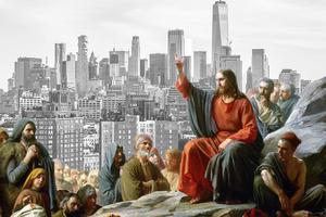 Background: Felix Stahlberg, CC BY 2.0, Wikimedia Commons. Foreground: Carl Bloch, “The Sermon on the Mount,” 1877.