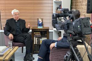 Msgr. Philip Moger speaks with Register U.K. correspondent K.V. Turley at the EWTN studios in Walsingham.