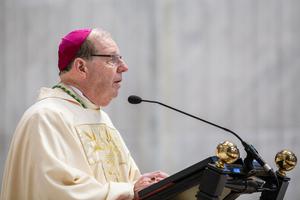 Bishop Robert P. Deeley of Portland, Maine gives the homily during the ordination of new deacons from the Pontifical North American College in St. Peter's Basilica, Oct. 3, 2019.