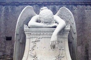‘Angel of Grief,’ sculpted in 1894 by William Wetmore Story, serves as the gravestone of the artist and his wife Emelyn at the Protestant Cemetery in Rome.