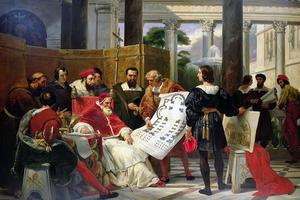 Horace Vernet, “Pope Julius II Ordering Bramante, Michelangelo, and Raphael to Build Saint Peter’s,” 1827