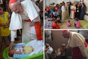 Cardinal Fernando Filoni meets with Iraqi refugees, including Yazidi, in Iraqi Kurdistan, the Governorate of Dohuk.