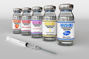 COVID vaccine vials of Pfizer, Moderna, AstraZeneca, Johnson, and Gsk Inc.