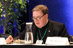 Cardinal Joseph Tobin of Newark answered questions during a press conference at the 2019 USCCB General Assembly on Thursday afternoon, June 13, 2019.