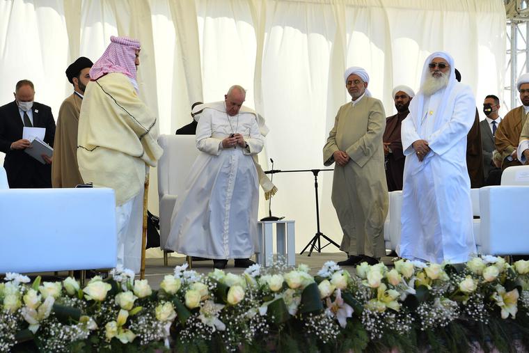 Pope Francis attends an interreligious meeting in the Plain of Ur, Iraq, March 6, 2021.