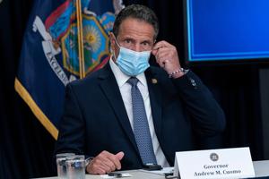 New York state Governor Andrew Cuomo makes an announcement and holds media briefing at 3rd Avenue office.